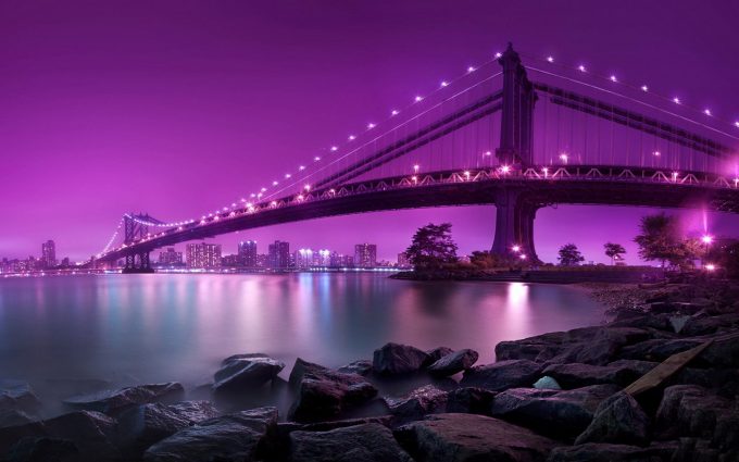 purple lights on bridge wallpaper background