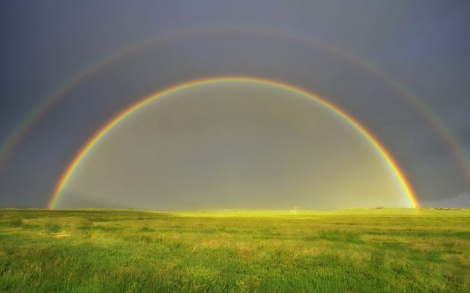 rainbow over the grassland wallpaper background, wallpapers